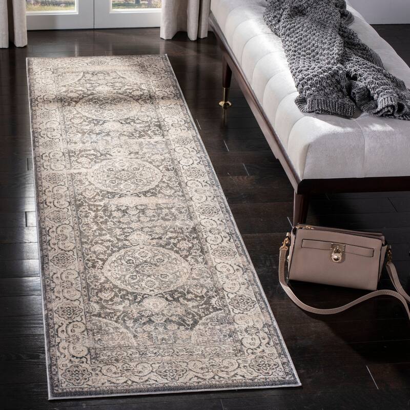SAFAVIEH Vintage Boho Persian Reinoutje Oriental Polyester Rug with - 2'2" x 12' Runner - Dark Grey/Ivory