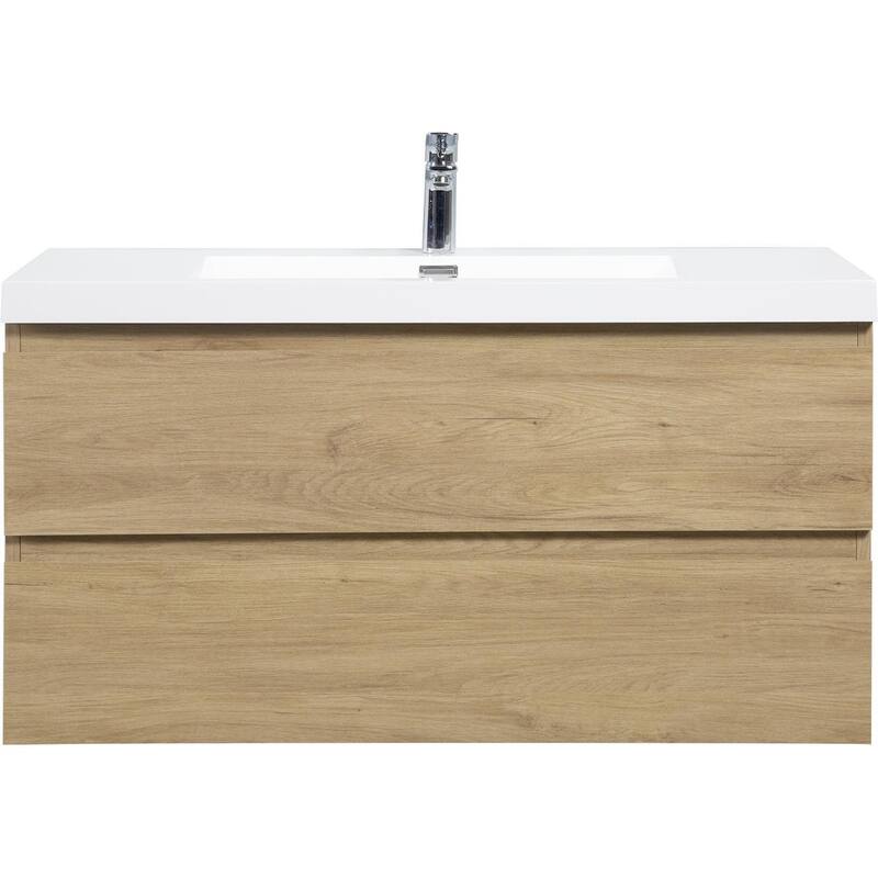 Modern Wall-Mounted Bathroom Vanity with White Solid Surface Top