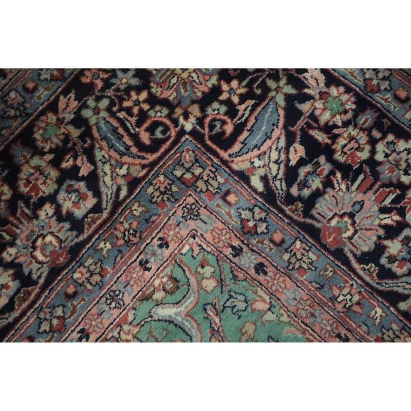 Hand Knotted Oriental 100% Wool Carpet Traditional All-Over Green Kashan Area Rug - 9' 11'' X 8' 1''