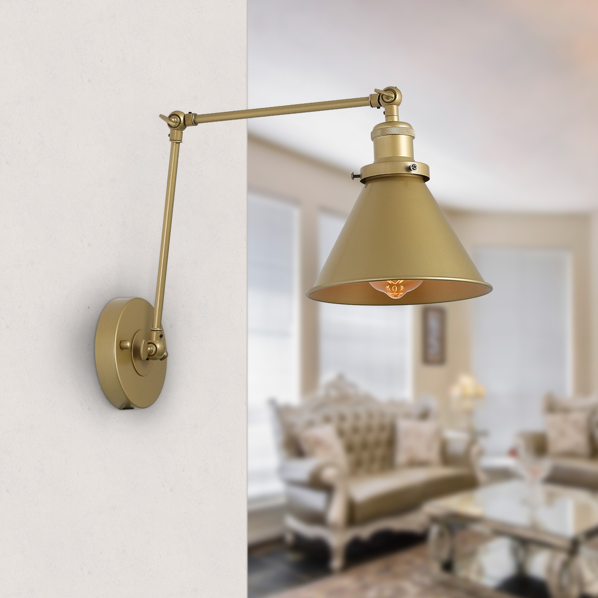 Carbon Loft Merida Adjustable Gold Swing Arm Lighting Plug-in Wall Lamp