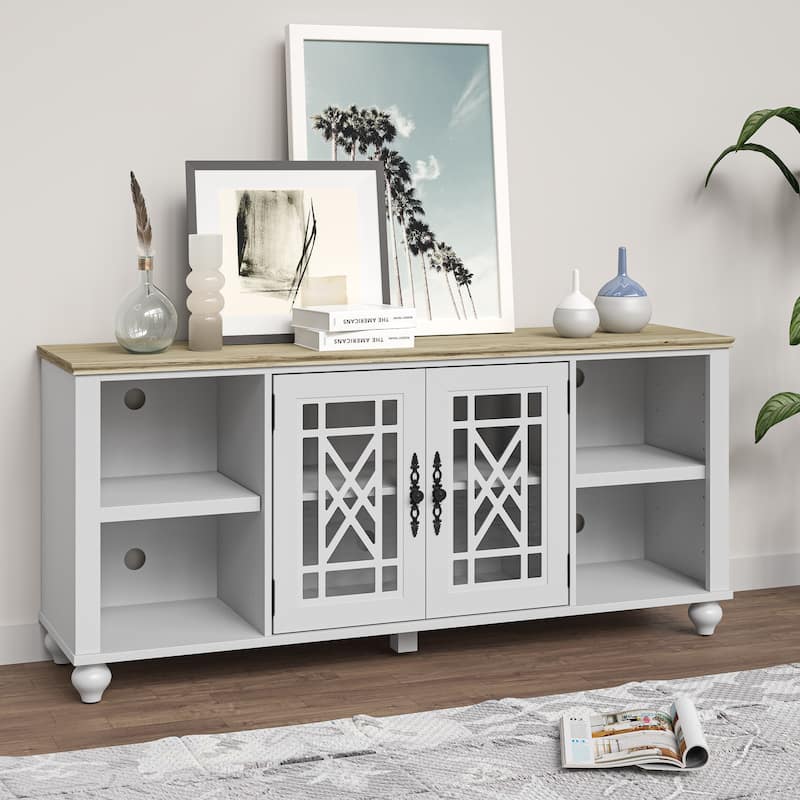 Vintage TV Stand with Carved Doors for Large Size TV