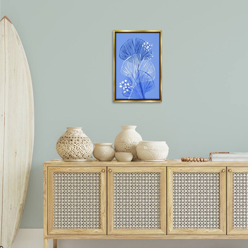 Stupell Layered Blue Gingkoes Framed Floater Canvas Wall Art Design By Martina Pavlova
