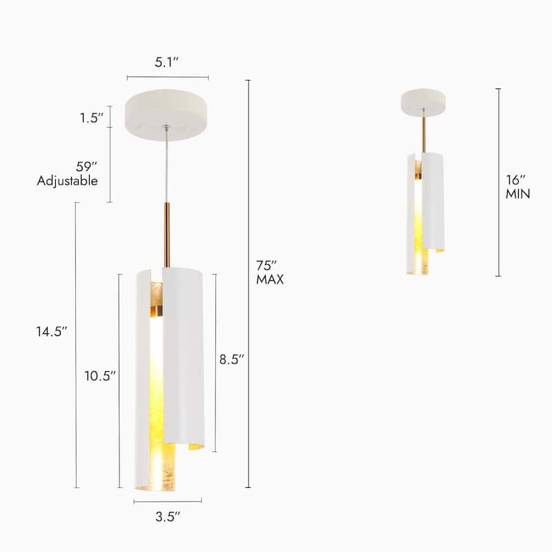 1-Light Modern LED White Cylinder Kitchen Island Pendant Lights for Dining Room - 3.1 x 3.1 x 14.5
