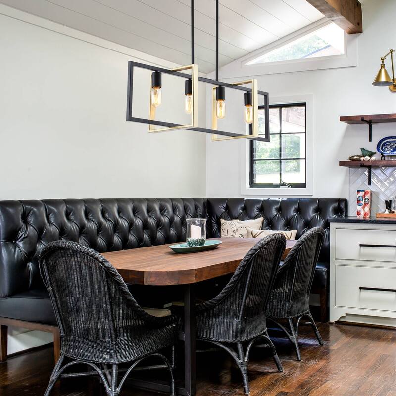 Modern 4-Light Matte Black and Gold Kitchen Island Linear Chandelier for Dining Room - 35.5-in L x 10.2-in W x 10.2-in H