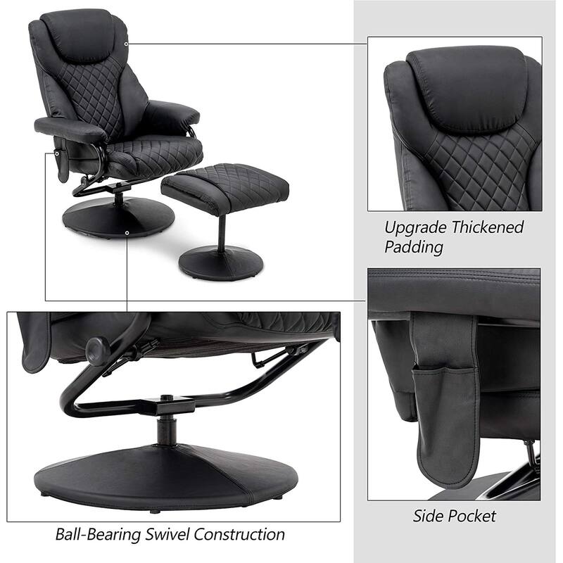 MCombo Faux Leather Swivel Massage Recliner with ottoman