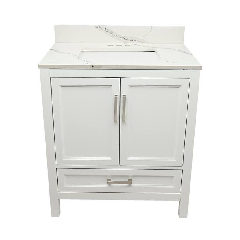 Nevado 37" Bathroom Vanity with Cultured Marble Vanity Top Sink in White with White Basin - White - Calacatta White