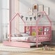 preview thumbnail 29 of 37, Modern Wooden House Bed Frame, Storage Shelves and Roof, Montessori Platform Bed for Kids Teen Pink - Trundle Bed/Full - Full
