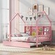 preview thumbnail 18 of 45, Wooden Full Size House Bed with Trundle,Kids Bed with Shelf, Gray Pink