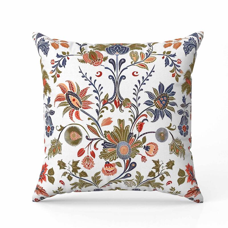 Jewel Toned Florals Indoor/Outdoor Reversible Throw Pillow White and Blue