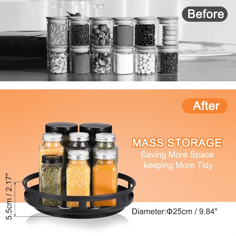 Lazy Susan Organizer, 2 Set Rotating Spice Rack Organizer for Cabinet, Black - Black
