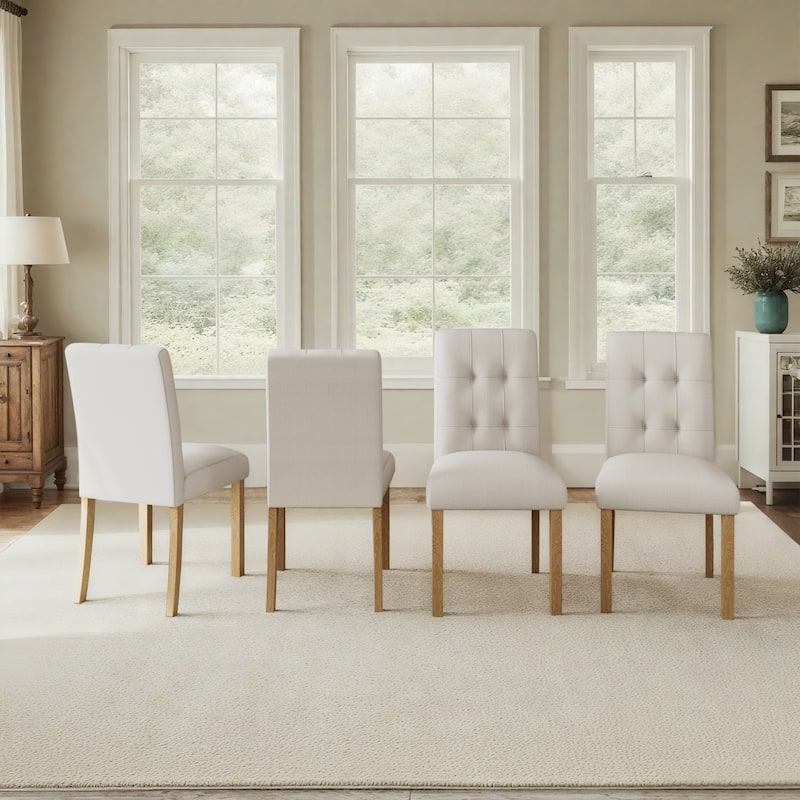 Wooden Dining Chairs Set of 4, Modern Dining Room Chairs with Back, Fabric Kitchen Side Chairs with Wood Legs