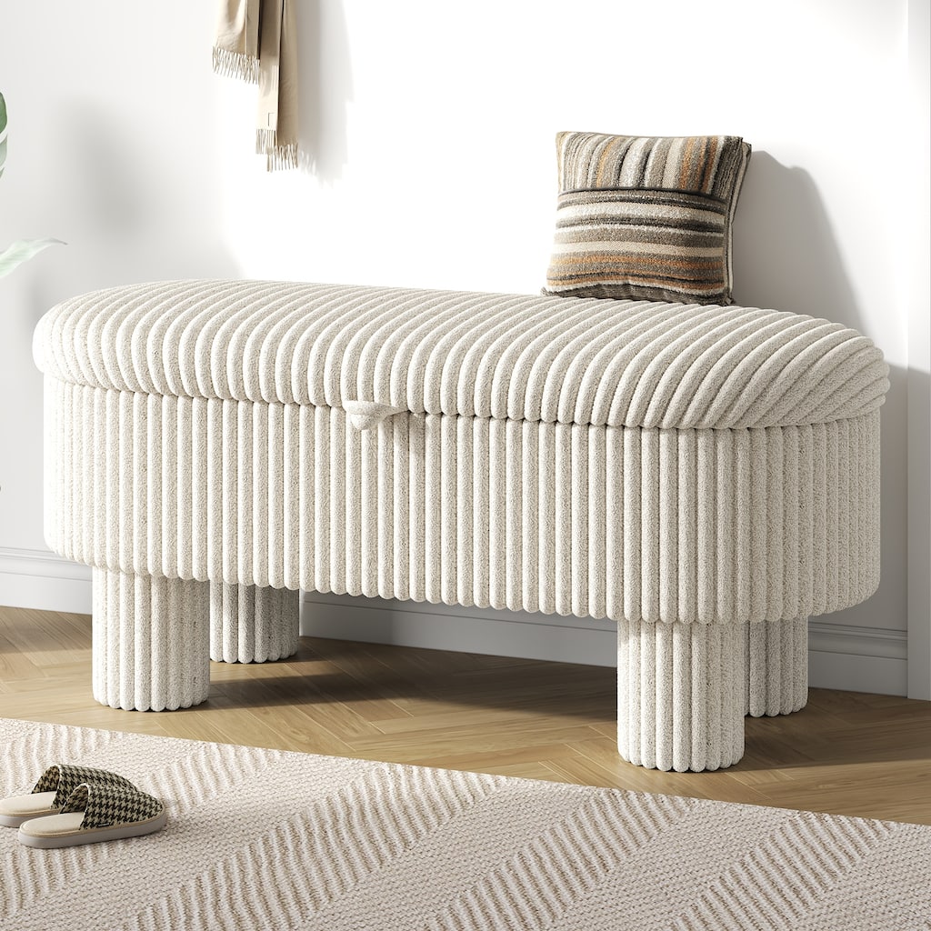 Roomfitters Modern Corduroy Storage Ottoman Bench with Lift Top Lid and Cylinder Legs