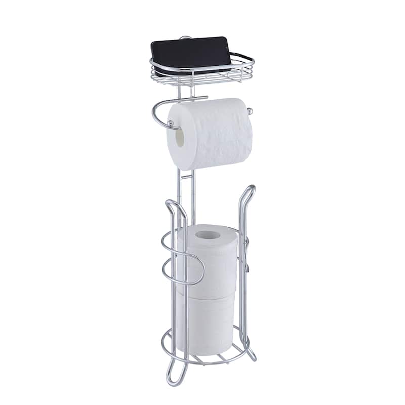 Toilet Paper Holder with Storage - Silver