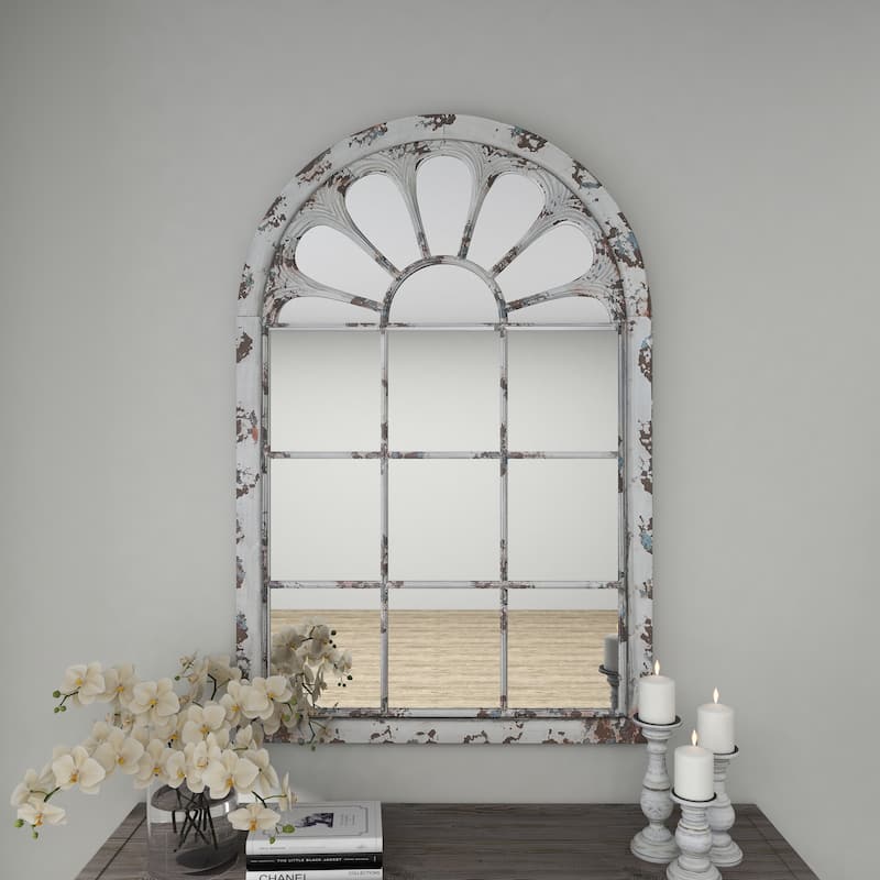 Metal Window Pane Inspired Wall Mirror with Arched Top - White - Roche River Decor