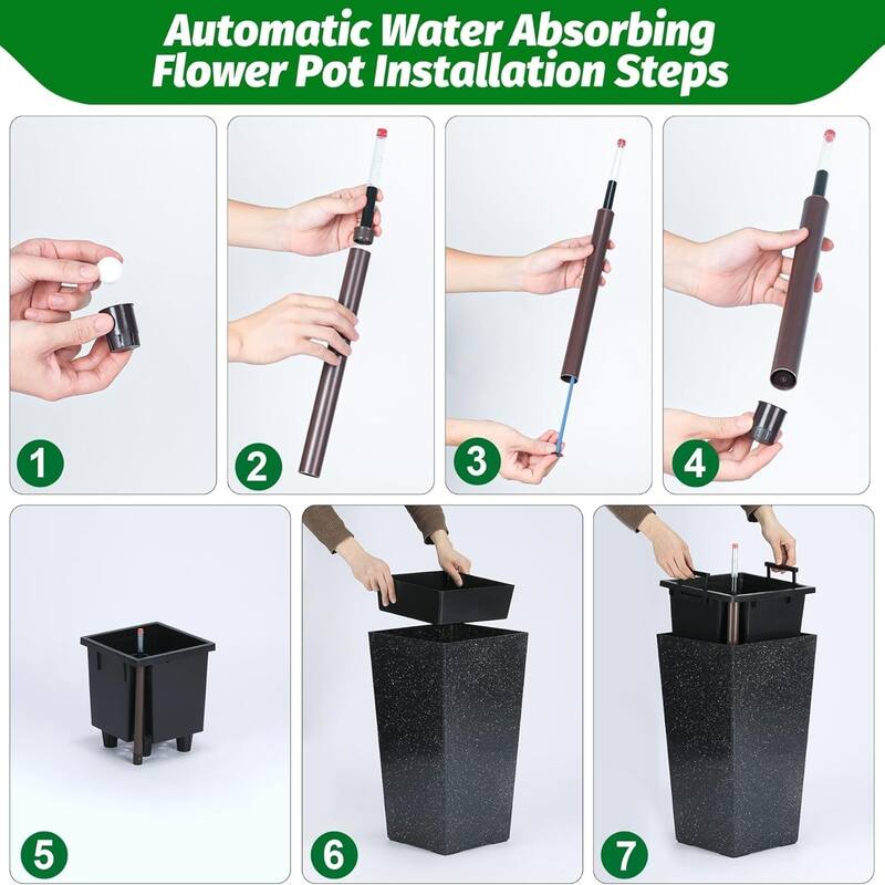 2-Pack 21.7-Inch Tall Planters with Drainage Holes Water Level Monitor and Inner Bucket Black