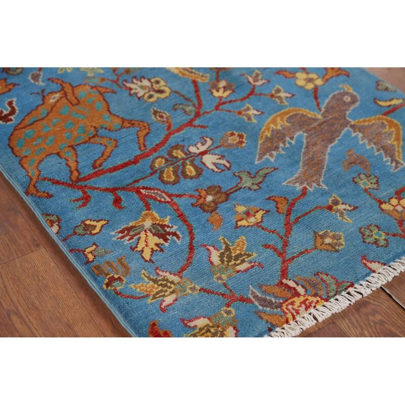 Hand Knotted Oriental 100% Wool Carpet Traditional Animal Pictorial Navy Blue & Blues Ziegler Area Rug - 3' 0'' X 2' 0''