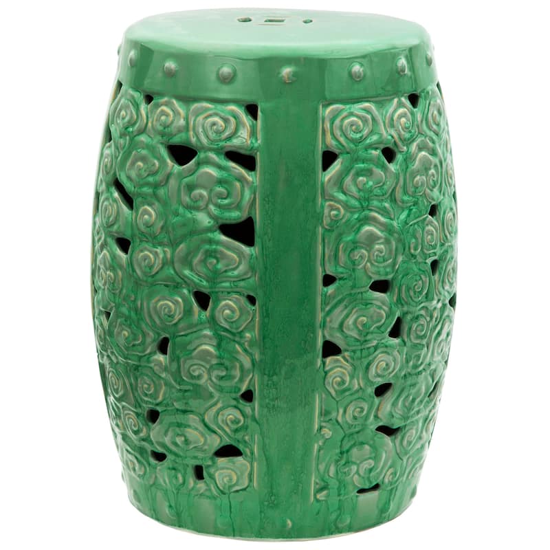Handmade Carved Clouds Porcelain Stool/End Table - 13.5"W x 13.5"D x 18.75"H
