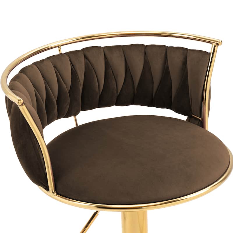 Velvet Upholstered Adjustable Bar Stool Swivel Counter Chair Set of 2
