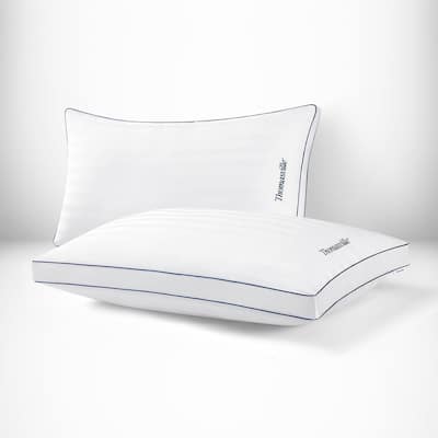 Thomasville 100 % Cotton Damask Stripe Hotel Bed Pillow with Supportive Gusset for Side Back Stomach Sleepers 2 Piece
