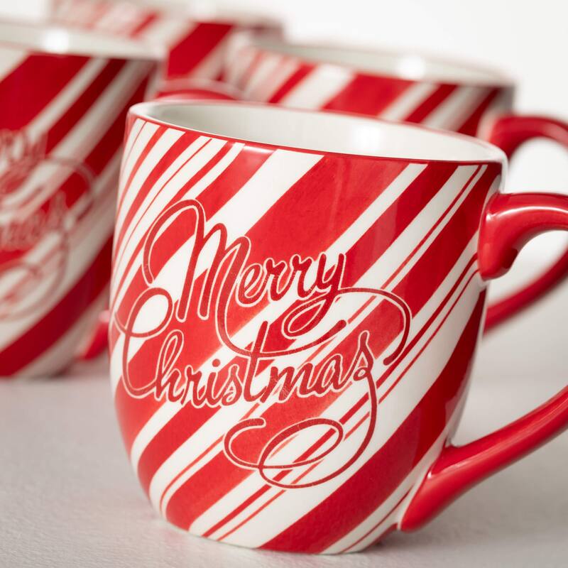 4.5"H Sullivans Merry Christmas Mug Set of 4, Red & White