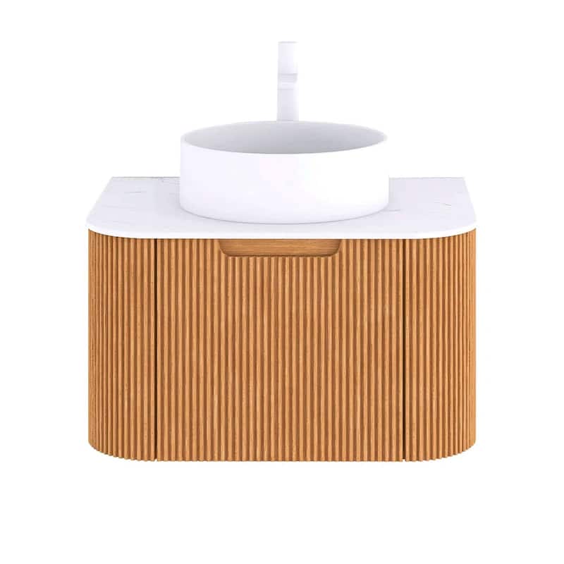 Wall-Mounted Bathroom Vanity with White Round Ceramic Sink