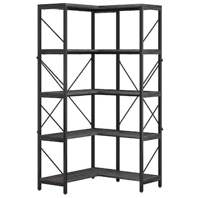 Moasis 65.9-Inch Corner Bookshelf 5-Tier Industrial Display Bookcase
