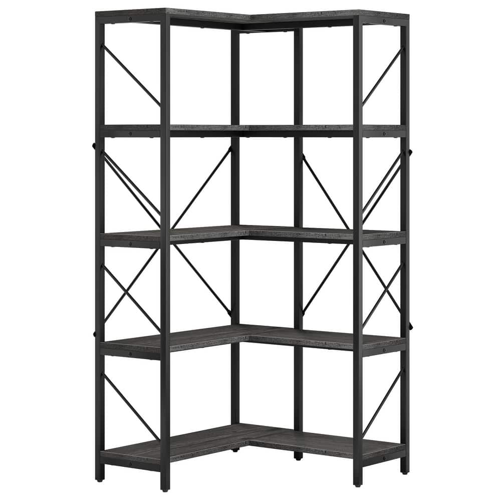 Moasis 65.9-Inch Corner Bookshelf 5-Tier Industrial Display Bookcase