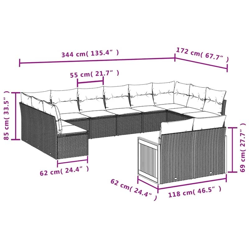 vidaXL Patio Sofa Set with Cushions Outdoor Conversation Furniture Poly Rattan