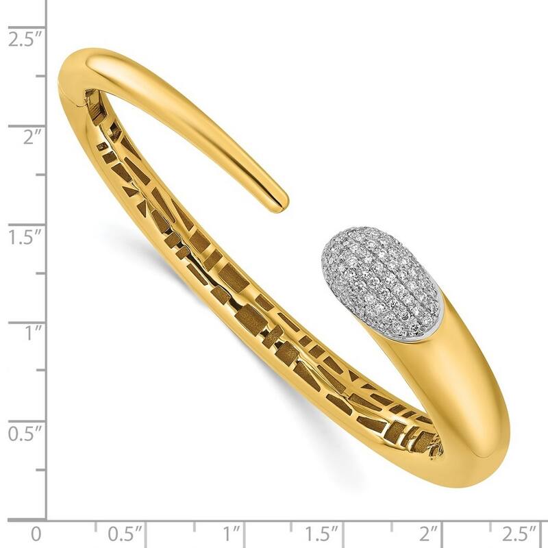 Curata Italian 18k Yellow Gold Pave Diamond Modern Cuff Bangle Bracelet - 8mm