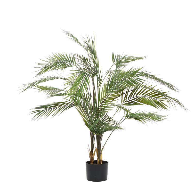 Faux Foliage Kwai Palm Artificial Plant with Realistic Leaves and Black Round Pot - Green - Roche River Decor