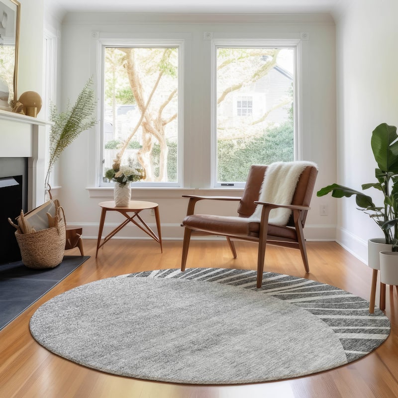 Premium Washable Super Soft Contemporary Rays Mayfield Rug - Charcoal - 8' x 8' - Round