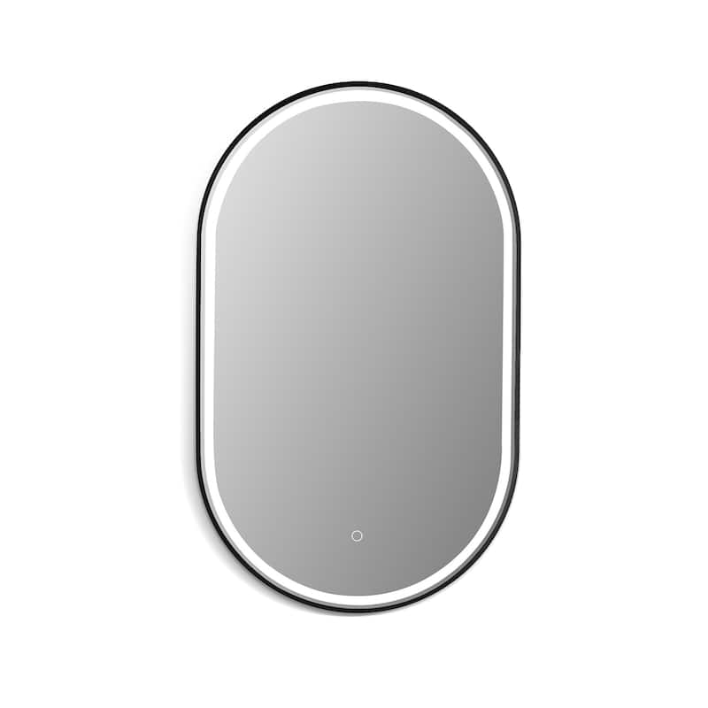 Altair Oleggio Oval Framed in Matte Black Vanity LED Lighted Wall Mirror - 36 in.