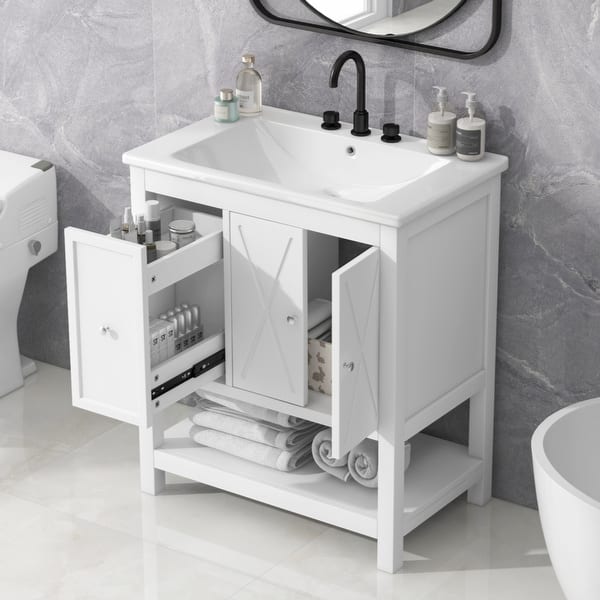 Solid Wood Frame 30" Bathroom Vanity With Sink Top, Bathroom Vanity Cabinet - Bed Bath & Beyond - 39476529