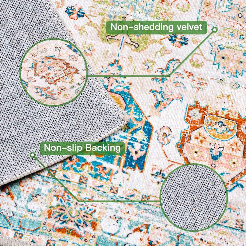 Washable Non-Slip Area Rug,Stain Resistant Low-Pile Carpet,8X10 - 8' X 10'