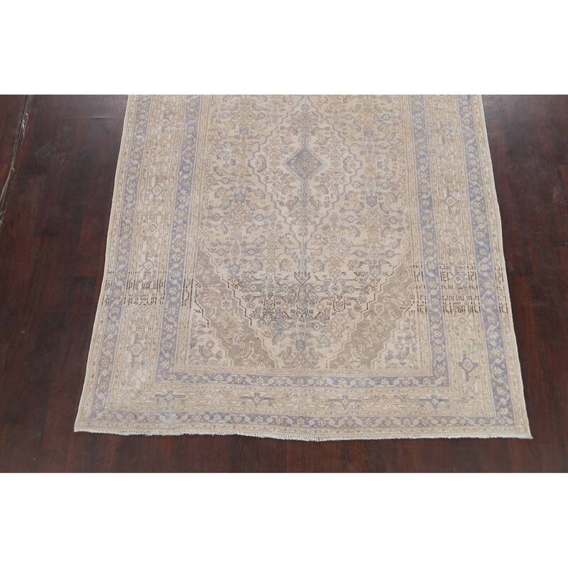 Vintage Distressed Geometric Hamedan Persian Area Rug Wool Handmade - 6'11" x 9'11"