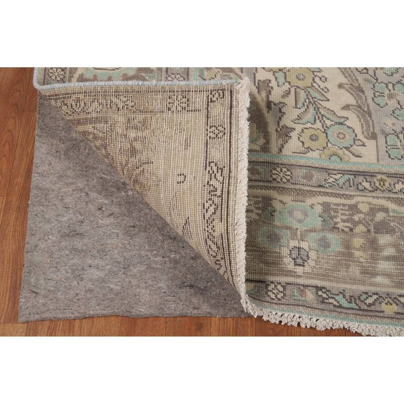Gray Medallion Tabriz Persian Vintage Rug Hand-Knotted Wool Carpet - 7'10" x 10'9"