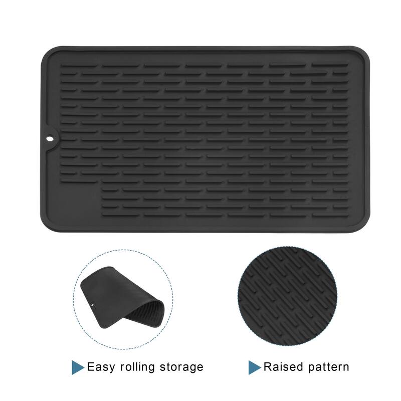 Silicone Dish Drying Mat Set, 11.8"x7.9" Dish Drain Pad Heat Resistant - 30 x 20 x 0.5cm - Black