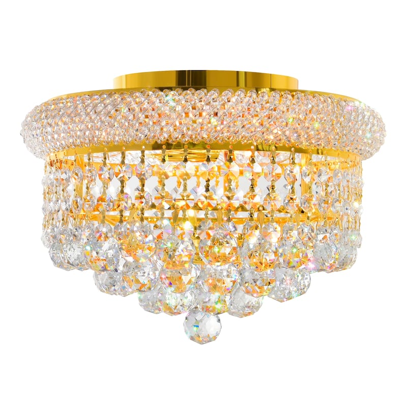 Empire 3 Light 12in Gold Flush Mount with Crystals - Gold