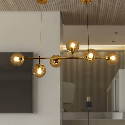 Oaks Aura Mid-Century Modern 6-Light Gold Branch Seeded Glass lampshade Metal Chain Chandelier