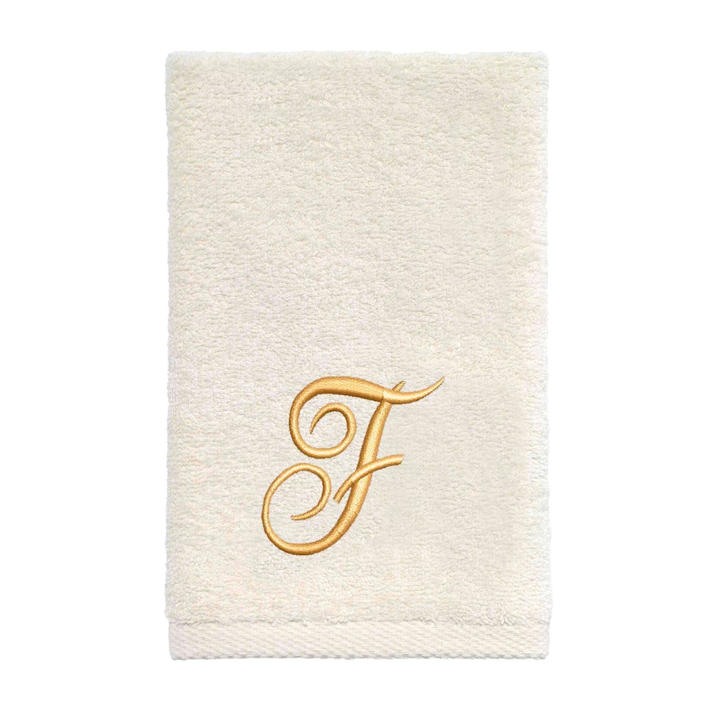Avanti Linens Ivory/Gold Script Monogram Fingertip Towel Letter F - Fingertip Towel