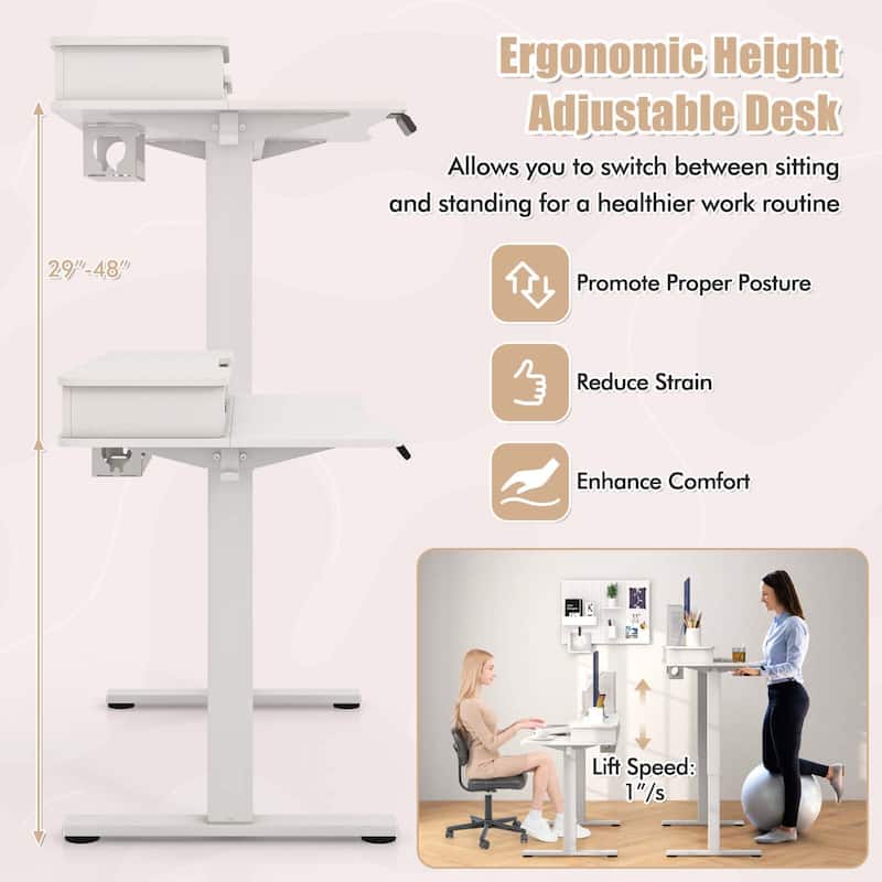 Costway 48"x 24" Electric Standing Desk with 2 Drawers Monitor Stand - See Details