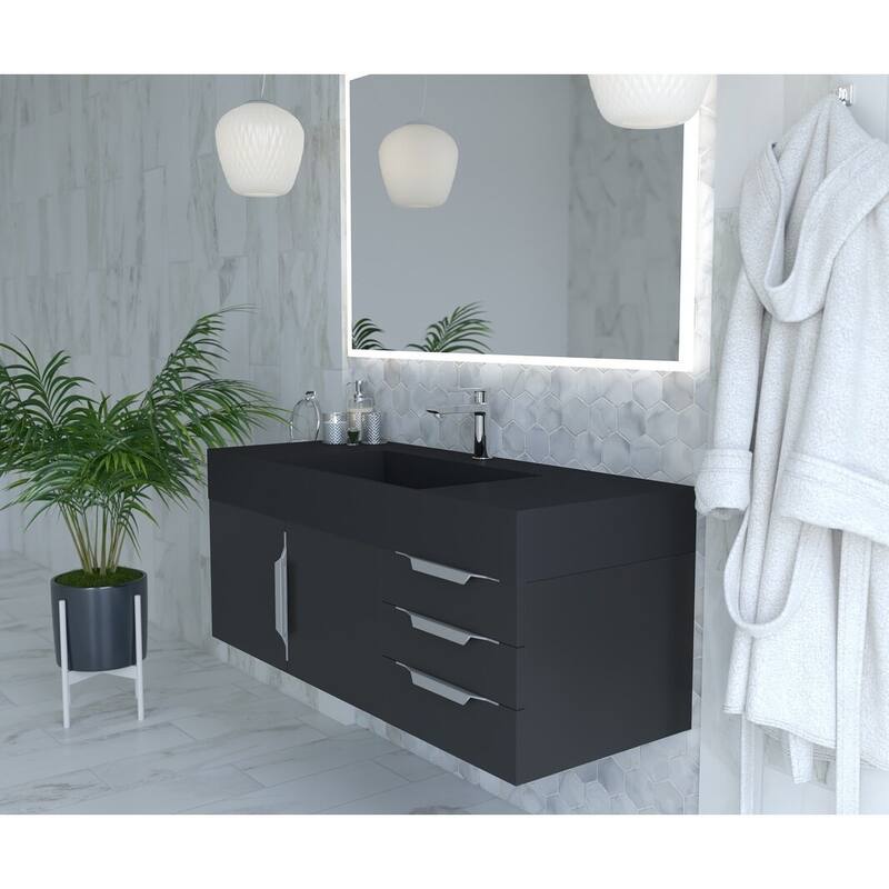 Amazon 48" Wall Mounted Bathroom Vanity Set w/ Black Top