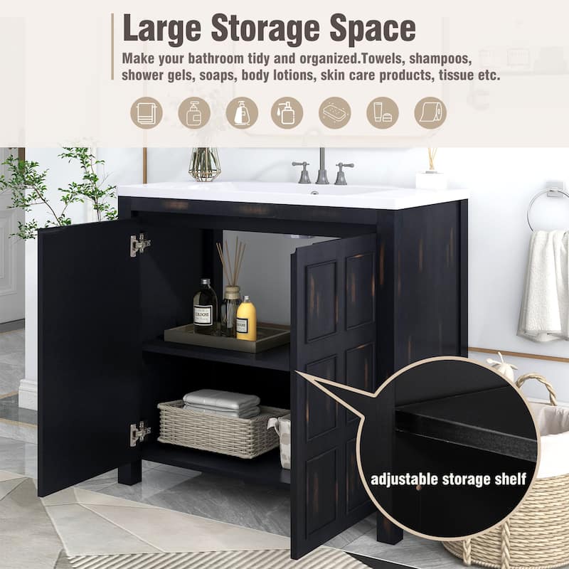 Bathroom Storage Vanity with Resin Sink & 2 Doors