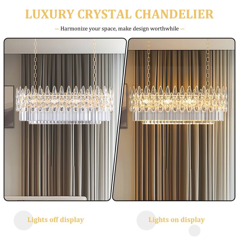 Large Teardrop Clear Crystal Chandelier with LED Lights - 32" W