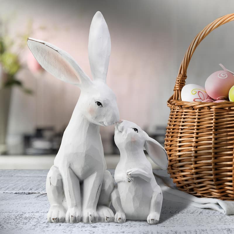 Resin Bunny Kissing Baby 10.5"