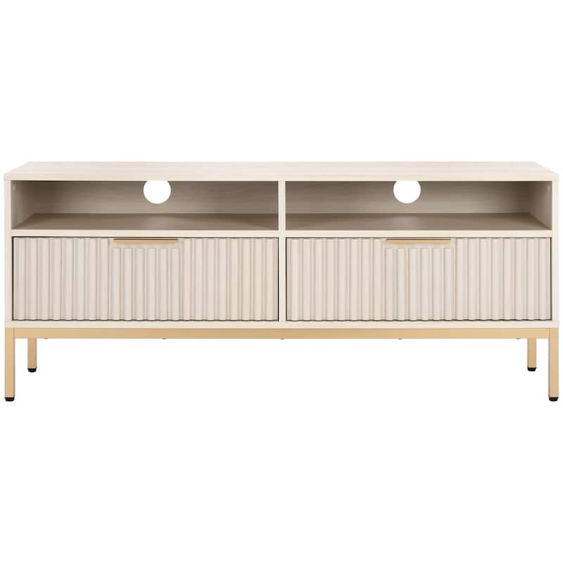 SAFAVIEH Lylia 2-Drawer 2-Shelf Entertainment Media Stand (Fits up to 65" Flatscreen TV) - 60.4 in. x 15.6 in. x 24.8 in. - White/Gold