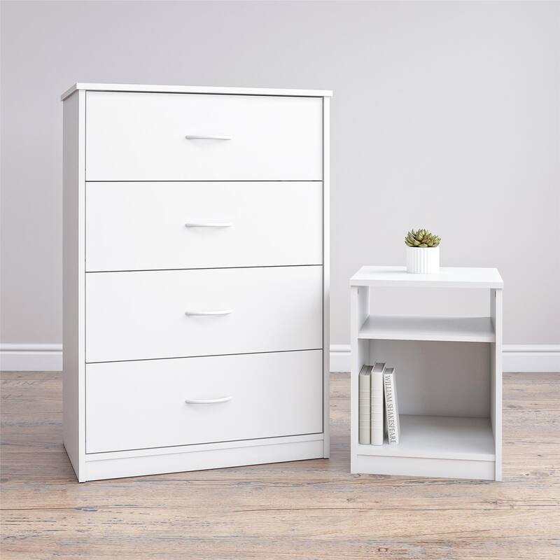 Roomfitters Classic Open Shelf Nightstand with Charging Access, Bedroom Side Table, White