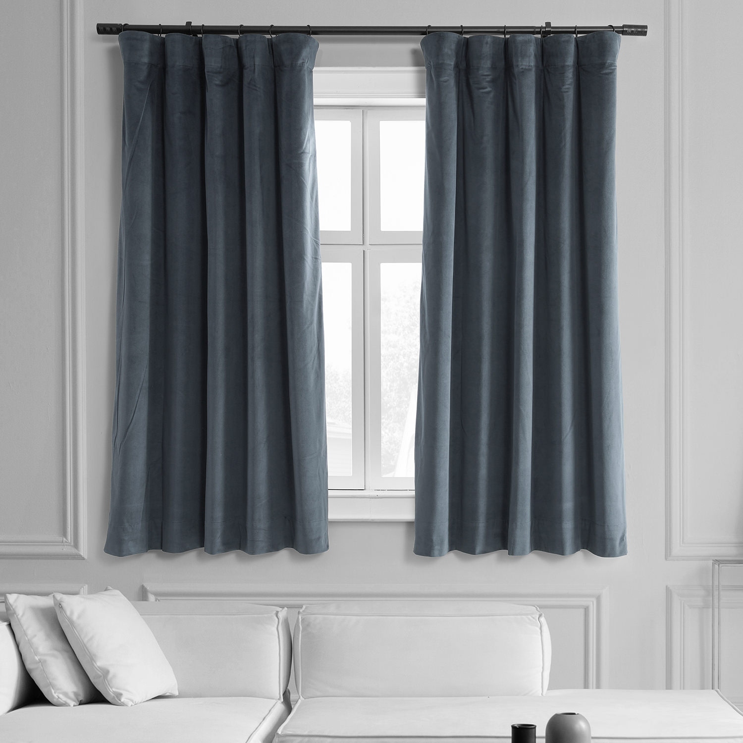 Silver Curtains 63 inch for Living Room Velvet Blackout Rod Pocket 