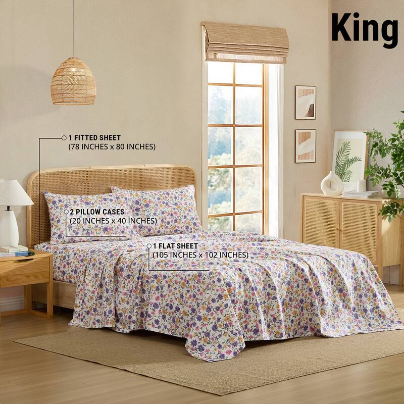 HLC.ME Floral Bed Sheets - Multi-Piece Bed Sheet Set - Wrinkle Resistant & Ultra Soft - Fits Mattresses up to 15 Inches Deep