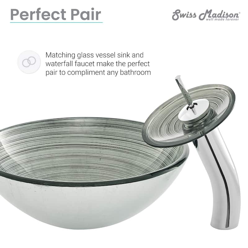 Vincennes 16.5 Glass Vessel Sink With Faucet, Smoky Grey - 16.55" x 16.55" 5.7"